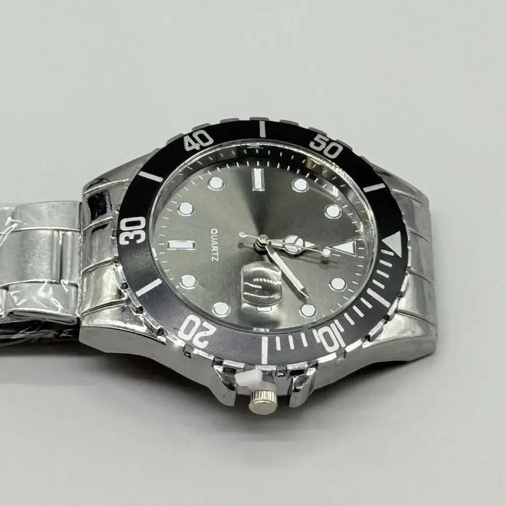 Men's Black Dial Quartz Watch Stainless Steel Submariner Style Sports Wristwatch